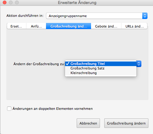 Großschreibung bei AdWords Editor